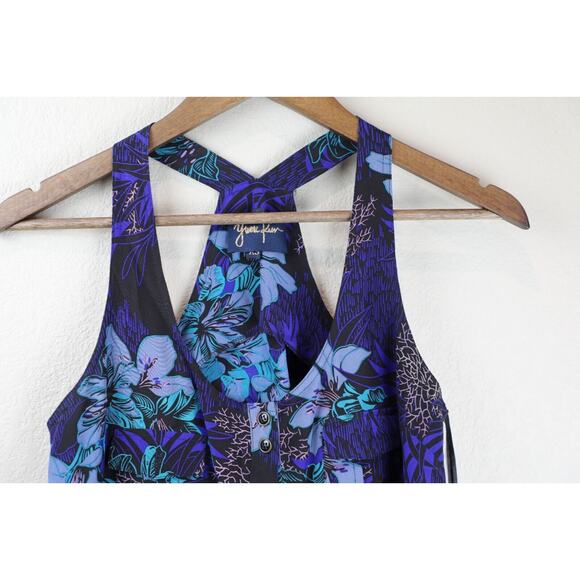 Yumi Kim Women XS Flowy Tank Top Blue Floral Sleeveless Racerback‎ Summer - Picture 3 of 11